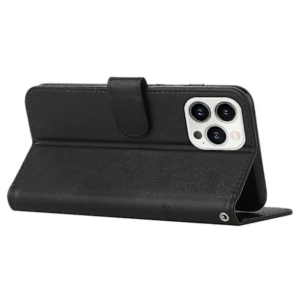 För iPhone 15 Pro Plånboksfodral PU Läder Ställ Caif Textur Telefonskal Med Rem