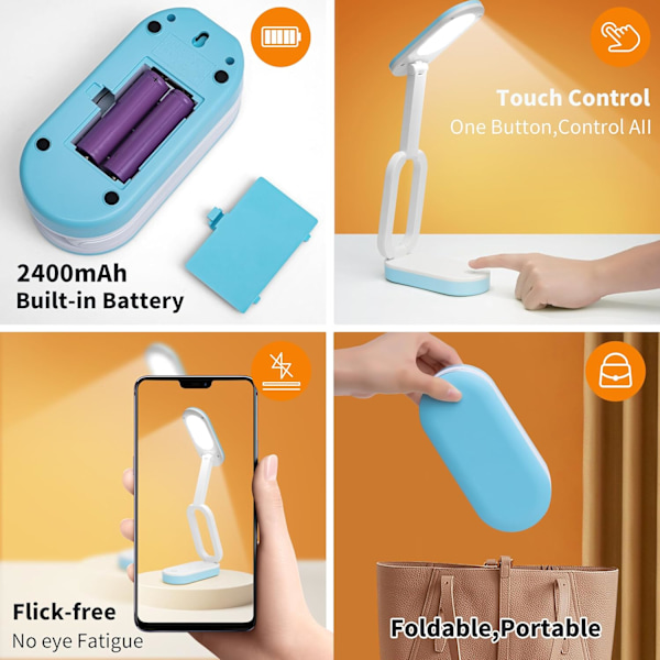 Ladattava johdoton pöytävalaisin, himmennettävä LED-pöytävalaisin, akku*2 toiminen 2400mAh, kosketusohjattava yövalaisin, kokoontaitettava/kannettava/3 valotilaa