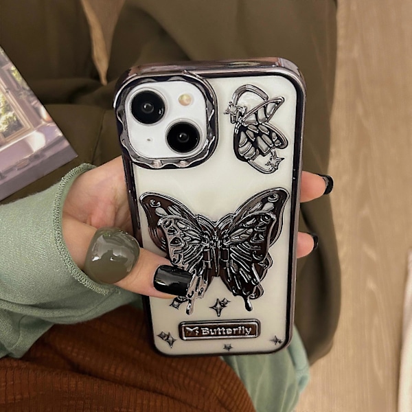 Skal till iPhone 13/14, Elektropläterad Mjuk TPU med Ställ, Fjärilsdesign