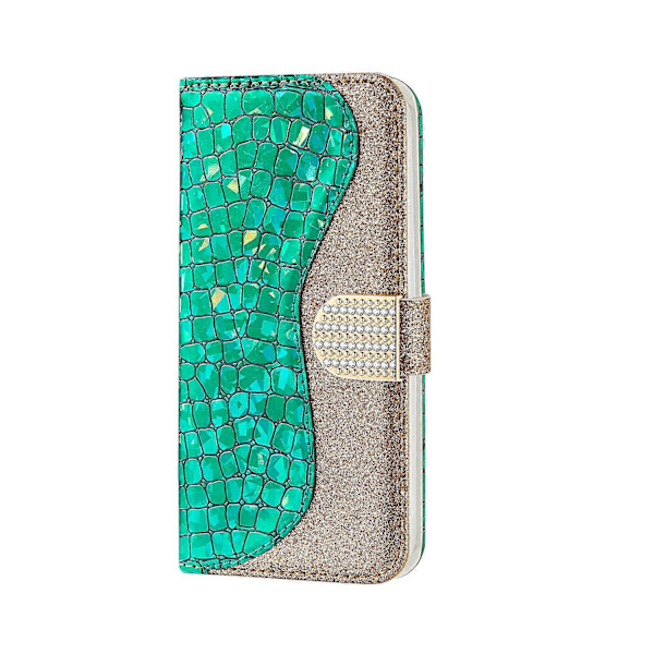 För iPhone 14 Laser Glitter Pulver Matchande Krokodiltextur Läder Telefonfodral