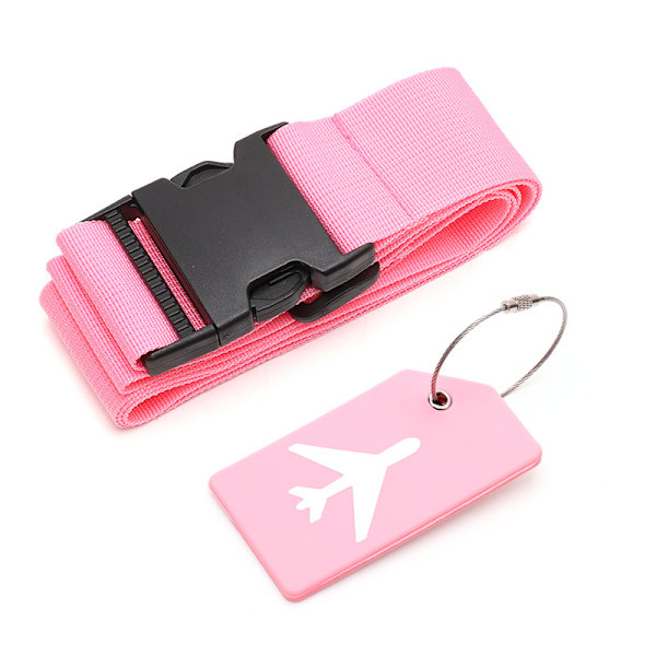 Matkalaukkuhihna ja matkatavaralappusetti, 2 matkalaukkuhihnaa ja 2 matkatavaralappua black+pink
