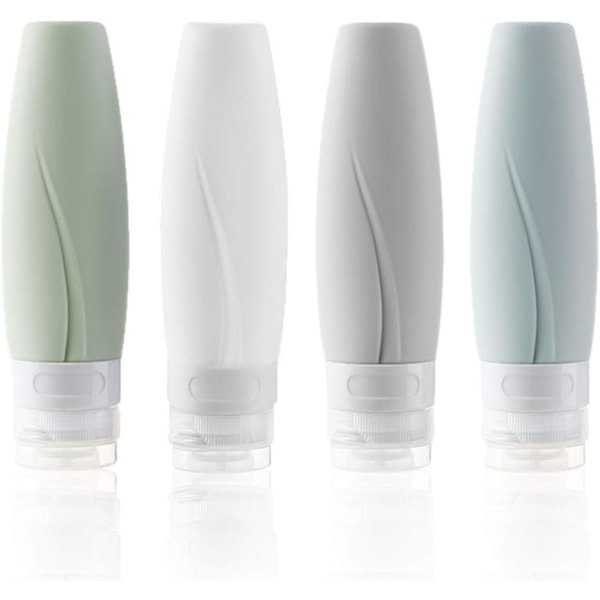 Silikon Rejsesæt med Flasker, 4 stk. Genopfyldbare & Klemmebare (60ml)