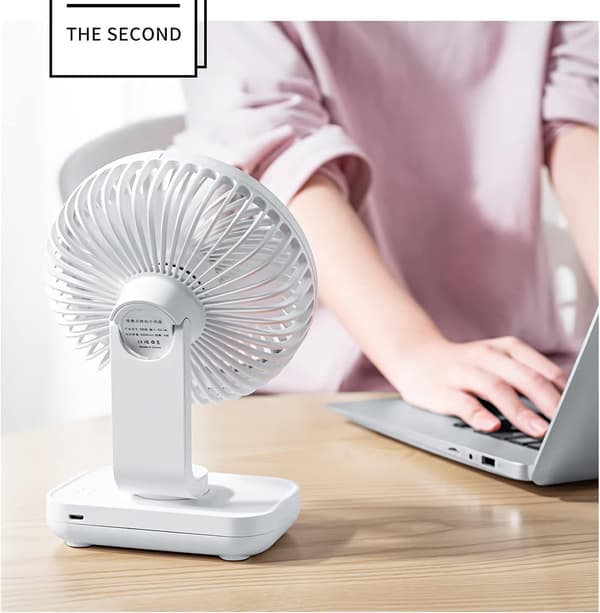 Bordsfläkt 4 Hastigheter Tyst 90° Variabel Mini Skrivbordsfläkt USB Uppladdningsbar Perfekt för Sovrum (Vit)