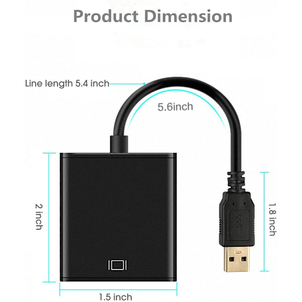 USB 3.0 - HDMI-sovitin, 1080P Full HD -video- ja audiomuunnin