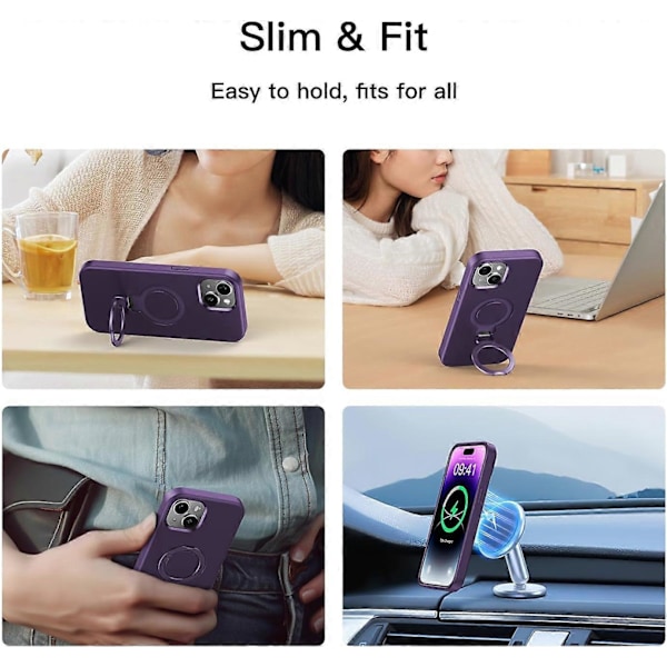 iPhone 15 -kotelo Fusion+ Silikoninen iskunkestävä silkkimäinen ja ohut pudotussuoja Puhelinkotelo sisäänrakennetulla jalustalla iPhone 15:lle (violetti) 2023