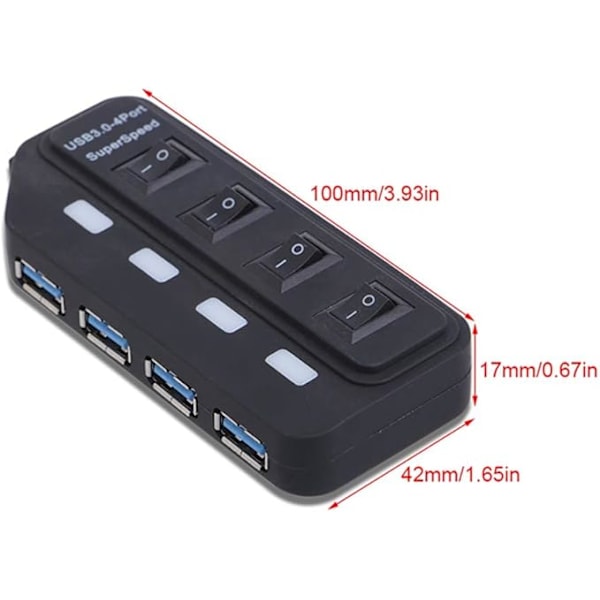 Splitter, højhastigheds 4-port USB 3.0 hub med kontaktindikator