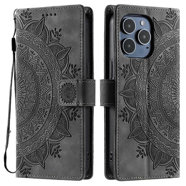 Til iPhone 14 Pro Etui Præget Totem Hudfølelse Tegnebog Læder Telefon Cover