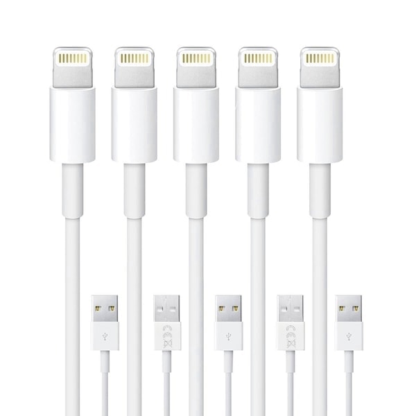 5 kpl Lightning-latauskaapeleita iPhone 14/13/12/11/Xs/Max/X/8/7/6/5SE - Valkoinen
