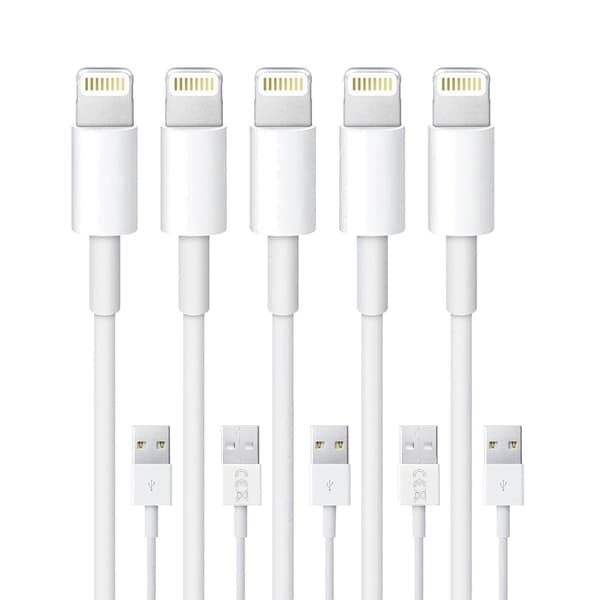 5-pakning Lightning-ladekabel for iPhone 14/13/12/11/Xs/Max/X/8/7/6/5SE - Hvit