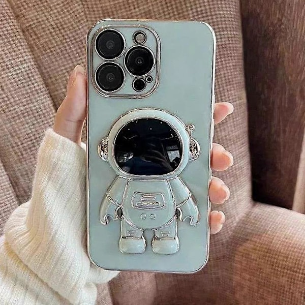 För iPhone 15 Pro Max TPU Skal Söt Astronaut Ställ Design Elektropläterad Telefonfodral