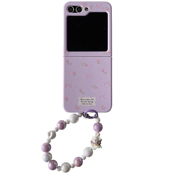 Samsung Galaxy Z Flip5 5G -kotelo, violetti kukka, kova PC-puhelinkuori ketjulla