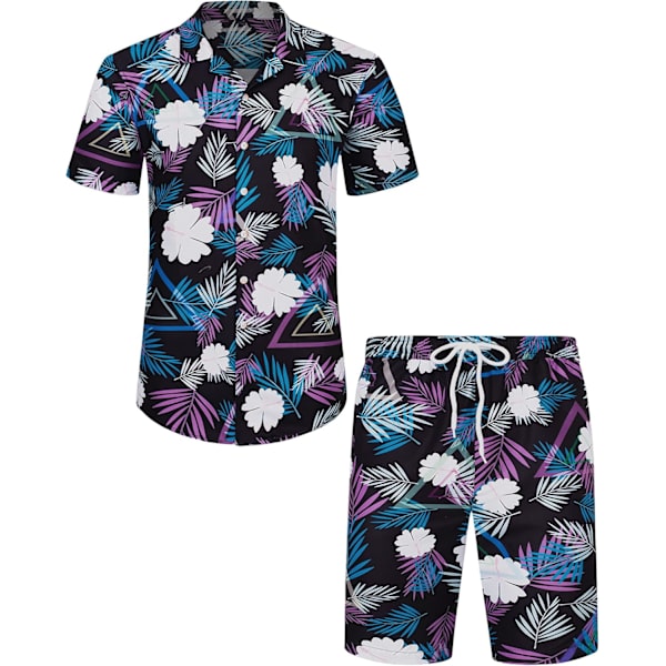 Miesten Havaiji-paita ja shortsit -setti, normaali istuvuus, lyhythihainen, rento, hauska Flamingo-rantapaita-setti M