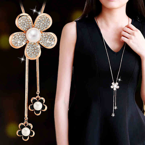 Mode Fembladig Blomma Tassel Halsband Mångsidig Klädaccessoar rose gold