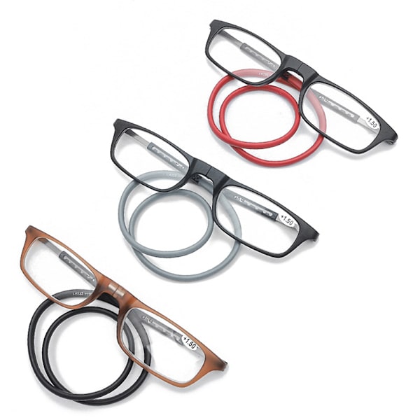 Magneettiset lukulasit Senil-nauhalla UNISEX (+1.0-+3.5) Harmaa / Punainen
