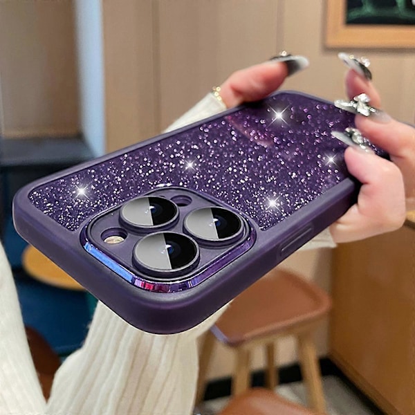 För iPhone 15 Pro Skal Gradient Glitter Stötsäkert PC+TPU Telefonskydd med Linsskydd