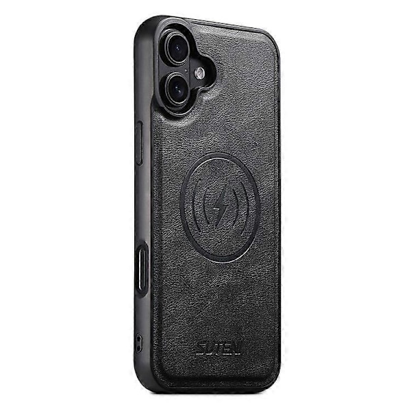 Magnetiskt skal för iPhone 16 Plus med kortfack, läderbaksida med kohudstextur