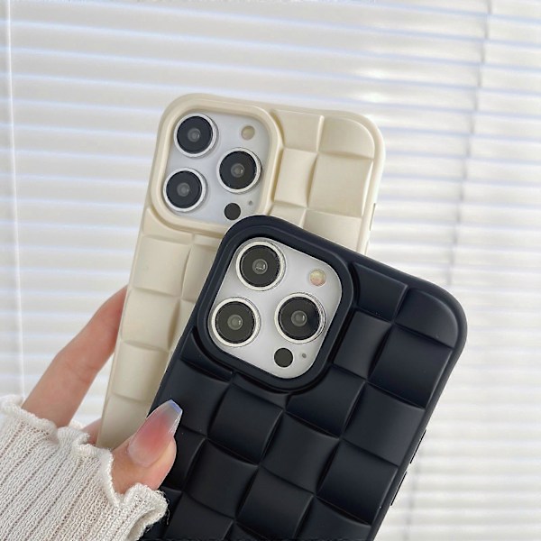 For iPhone 14 Pro Max 3D Cube Weave Texture Hudvennlig Telefondeksel