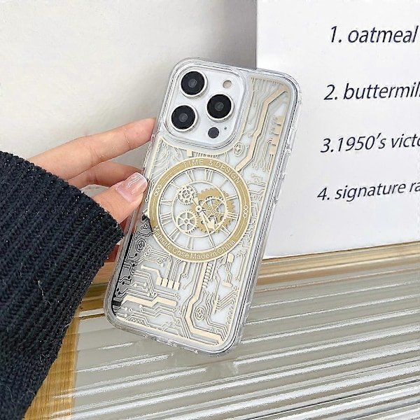 Magneettinen puhelinkotelo iPhone 14 Prolle, pehmeä TPU mekaaninen vaihdekello kuvio galvanointikansi