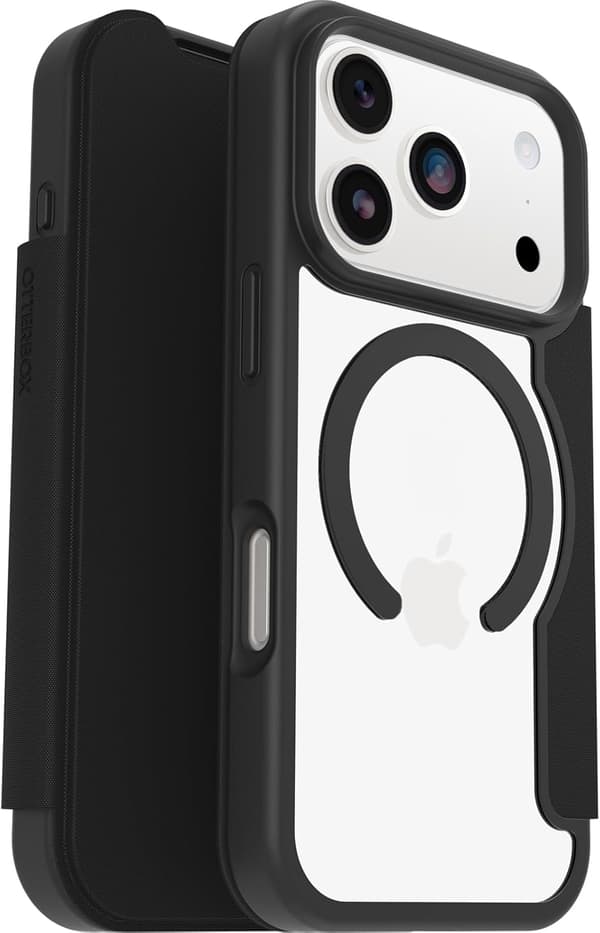 Otterbox React Series Folio MagSafe Cover til iPhone 17 Pro, Stødsikker, Anti-Drop, med Kortslot, Militær Testet - Transparent/Sort iPhone 17 Pro