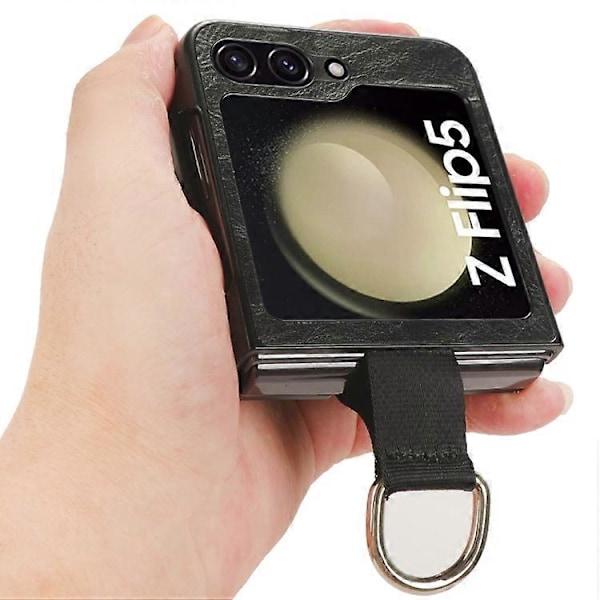 Til Samsung Galaxy Z Flip5 Ring PU Læder PC Mobiltelefon Cover