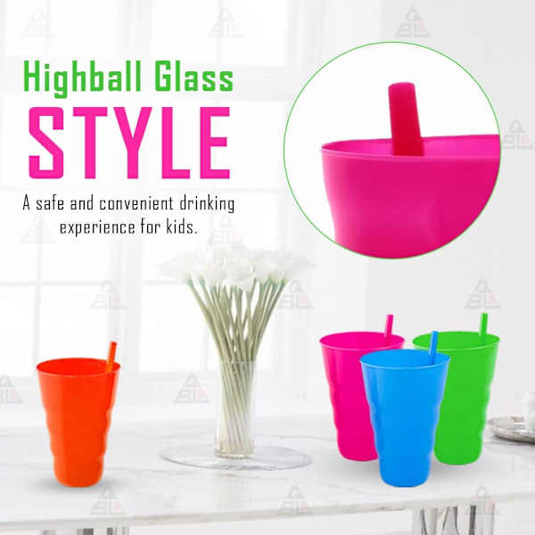 Dricksglas Set - Plastglas med Sugrör - Perfekt för Barns Drycker - 4-pack [ Blandade Färger ]