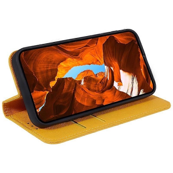 Plånboksfodral för iPhone 15 PU Läder Korsstruktur Ställ Magnetiskt Skydd