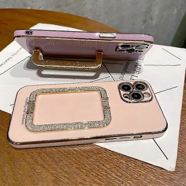 Skal för iPhone 12 Pro 6.1 tum, glänsande strass, stativ, stöttåligt TPU-mobilskal