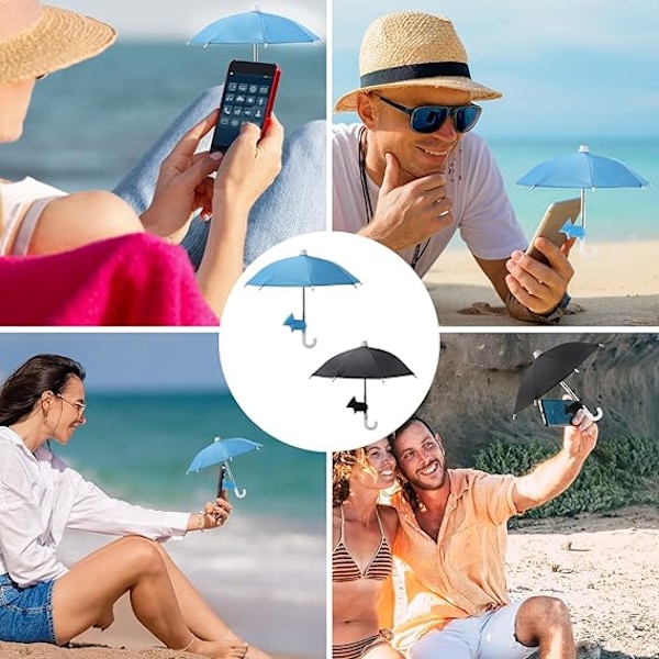 2 Set Telefonparaply, Svart och Blått Telefonparaply med Sugpropp för Telefon, Universellt Justerbart Solskydd för Telefon
