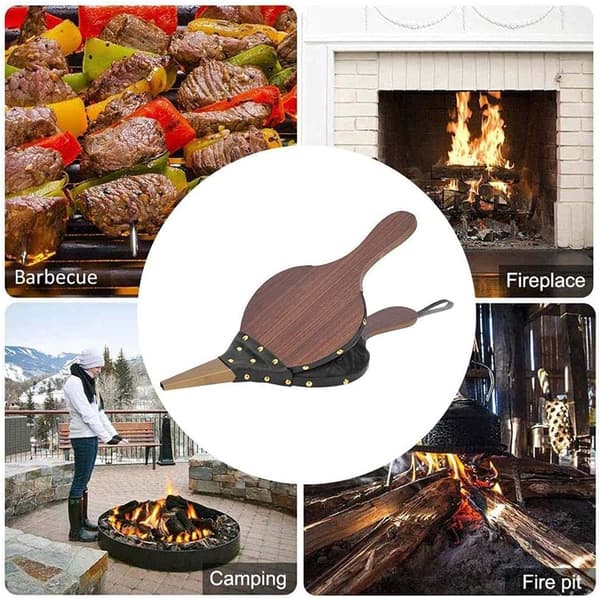 Blæsebælger til skorsten, grillblæser, skorstensblæsebælger, med snor (brun)