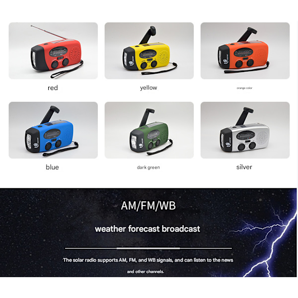Påskerbjudanden! Högkvalitativ Vevradio med Solceller, Ficklampa och 2000mAh Powerbank SOS Nödsituation - blå 300 blue
