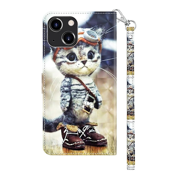 iPhone 14 Plus 3D -maalattu nahkainen puhelinkotelo