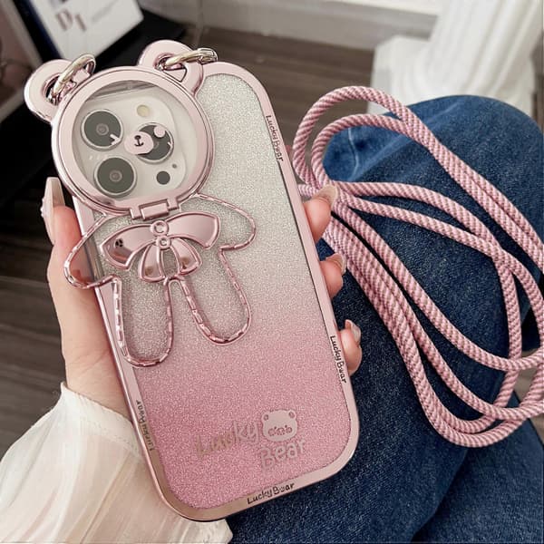 Elektroplettert telefondeksel for iPhone 14 Pro TPU-deksel med PC-støtte + stropp
