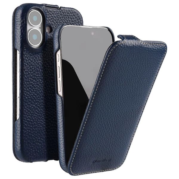 MELKCO iPhone 16 Magnetisk Etui - Vertikal Flip Ægte Læder+PC Stødsikker Beskyttelse, Blå Multicolor Blå