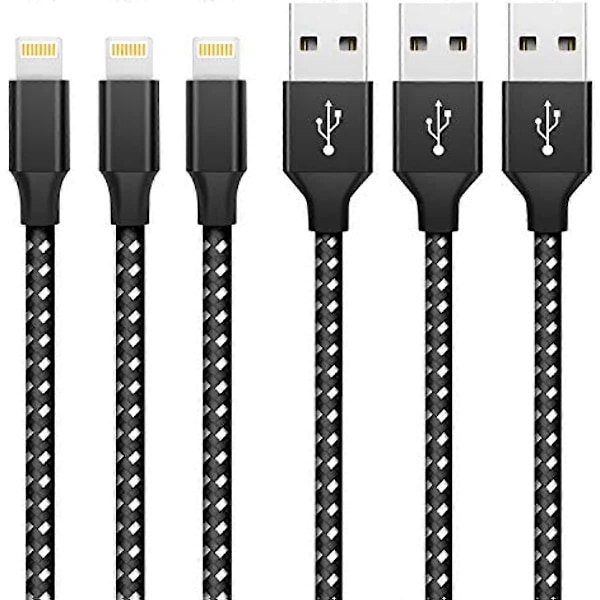 iPhone Laddningskabel Lightning Kabel 3-pack 3FT1M Nylonflätad Snabbladdning & Synkronisering iPhone Laddningssladd Kompatibel med