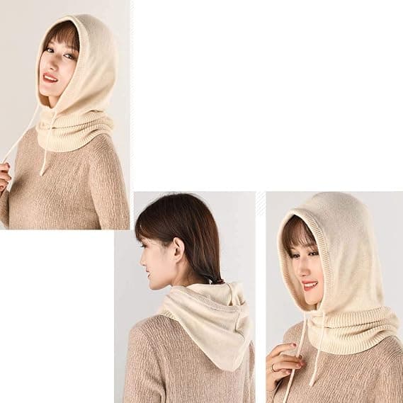 Balaclava Hatt för Kvinnor Vinter Kashmir Stickade Mössor Skidmask Skidmössa Utomhus (Beige)