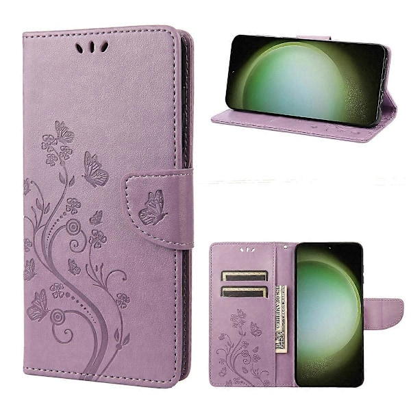 Fodral för Samsung Galaxy S23 Ultra 5G med fjärils- och blomstermönster, flip-modell i läder
