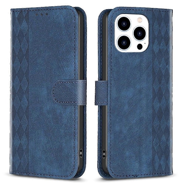 Til iPhone 15 Pro Max Rhombus Præget PU Læder Etui Stand Wallet Telefon Cover