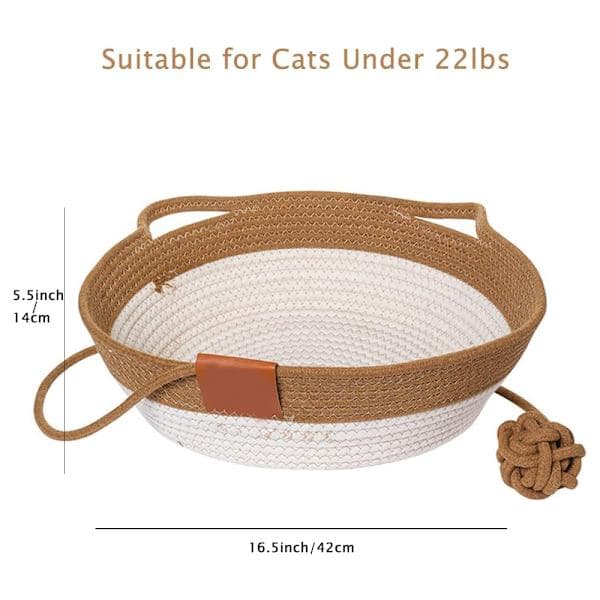 Flätad repkattkorg, uppgraderad kattsäng med leksakssvans, halvsluten design, rund kattsäng i bomull, för alla katter