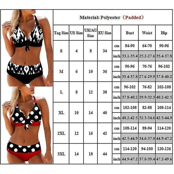 Naisten Bikinisetti Riimukaulainen Rintaliivit Alushousut Uima-asu Kesäloma Ranta-asu Kaksiosainen Uimapuku Punainen 2XL Red 2XL