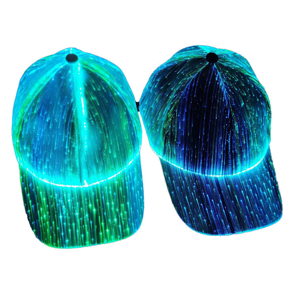 Ny LED Fiberoptisk Lysande Keps Bar Hoppande Lysande Basebollkeps Hip Hop Par Blinkande Keps - Vit