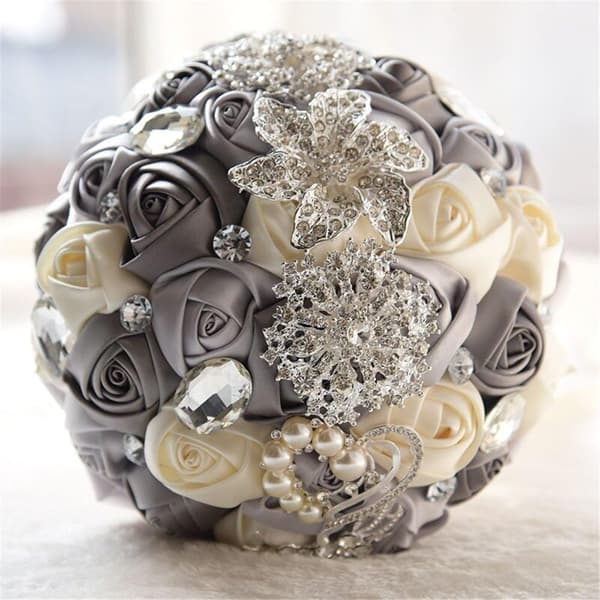 Brudebukett, satengroseblomst rhinestones perlebukett