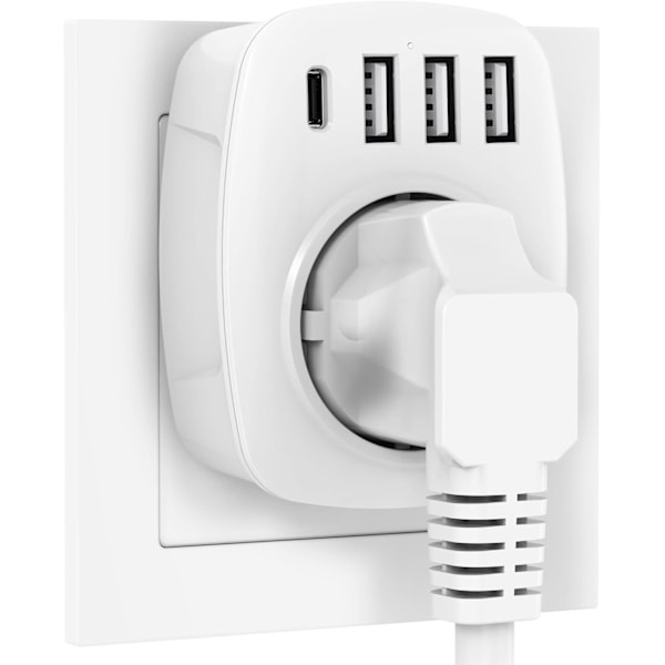 USB-pistorasia, 5-in-1 pistorasia-sovitin, seinäpistorasia-sovitin (valkoinen)
