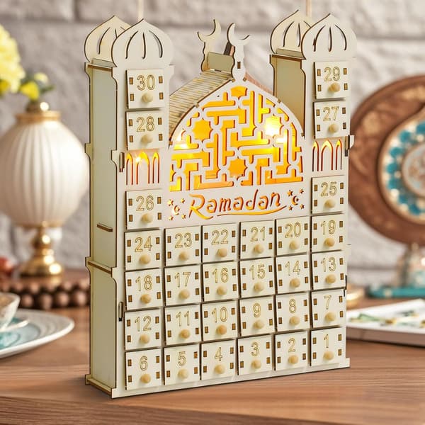 DIY Ramadan-kalender i tre - 30 bokser med lys, Eid Mubarak-dekorasjon for barn, adventsstil
