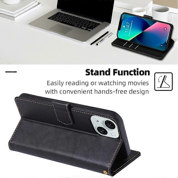 Magnetisk Folio Flip PU Læder Wallet Case Mobiltelefon Stand Cover til iPhone 15