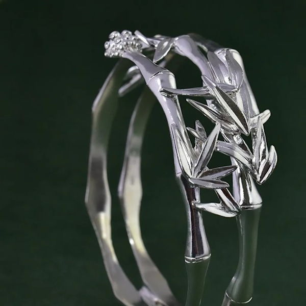 Eksklusiv Kunst Retro Dame Armbånd med Sølv Inlagt Bambus