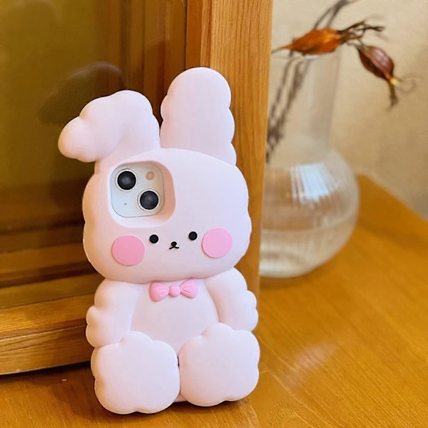 1 st Kanin Skal för iPhone 15 Pro Max, Kawaii Skal 3D Silikon Tecknad Bomulls Kanin Skal Roligt Passar iPhone 15 Pro Max Sött Skal Mjukt