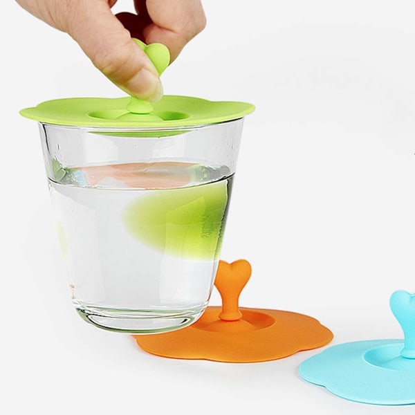 6 st Silikon Glas Koppskydd Kopplock Återanvändbara Anti-Damm Koppskydd Kaffe Te Muggskydd för Koppar Skålar Muggar Burkar
