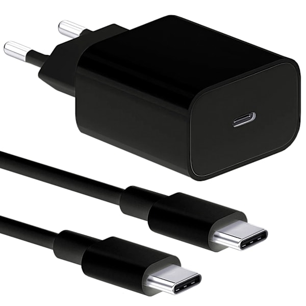 2-pak - Oplader til Samsung 25W - Adapter+Kabel USB-C Hurtigoplader Sort