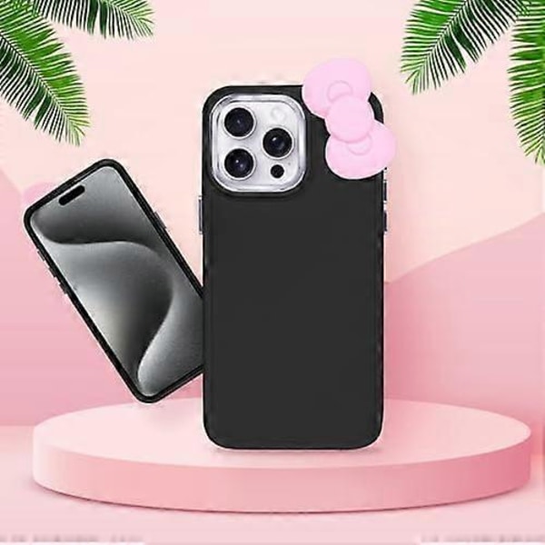 Kompatibel med iPhone 16 Pro Deksel, Søtt 3D Sløyfe Design Myk Silikon Støtsikkert Deksel for iPhone 16 Pro 6.3\" 2024 Svart