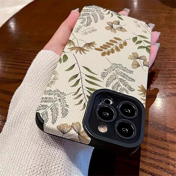 Skal till iPhone 16 Pro, Ormbunksväxter PU Läder+TPU Estetiskt Telefonskal
